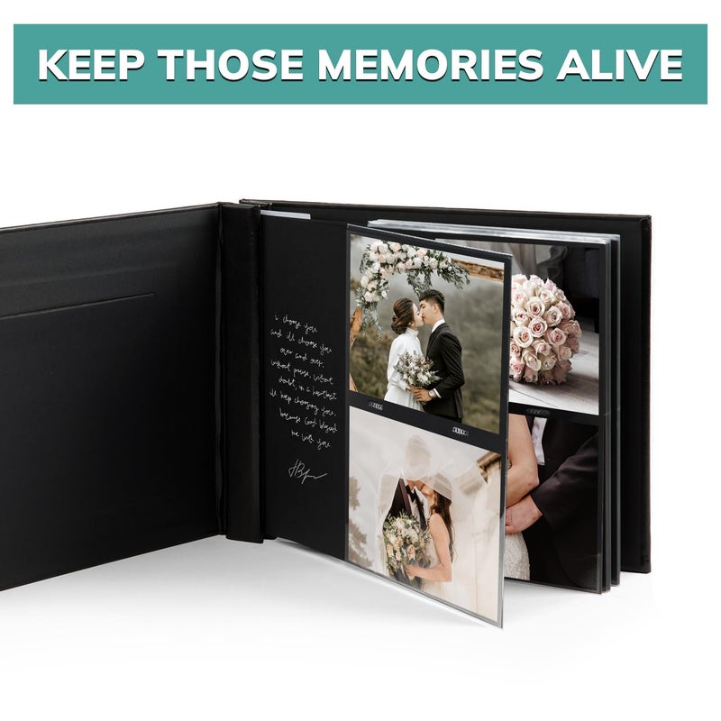 pbf PHOTO BOOTH FRAMES pbf Scrapbook Photo Album, Guest Book with Photo Insert, Black Scrapbook with Plastic Sleeves & Black Pages, Album for 4x6 Photos, Memory Book, Wedding - Image 3